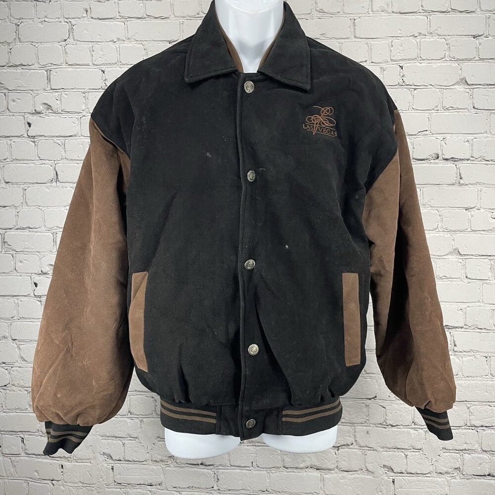 Jon Lauren Apparel Black Las Vegas Varsity Zipped Snap Pockets Jacket Size L